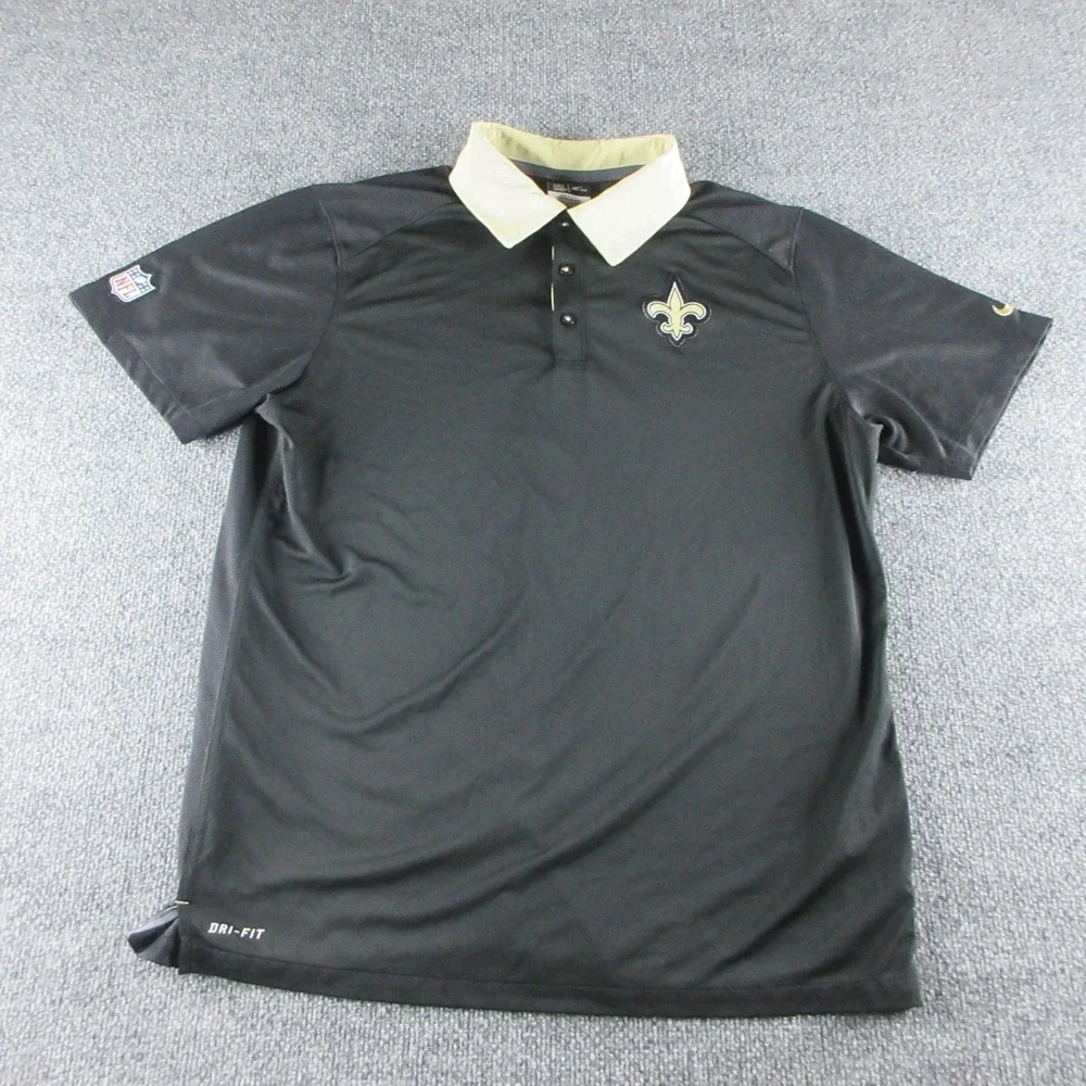 New Orleans Saints Polo Shirt Mens Large Black NFL Football Nike Dri-FIT Onfield